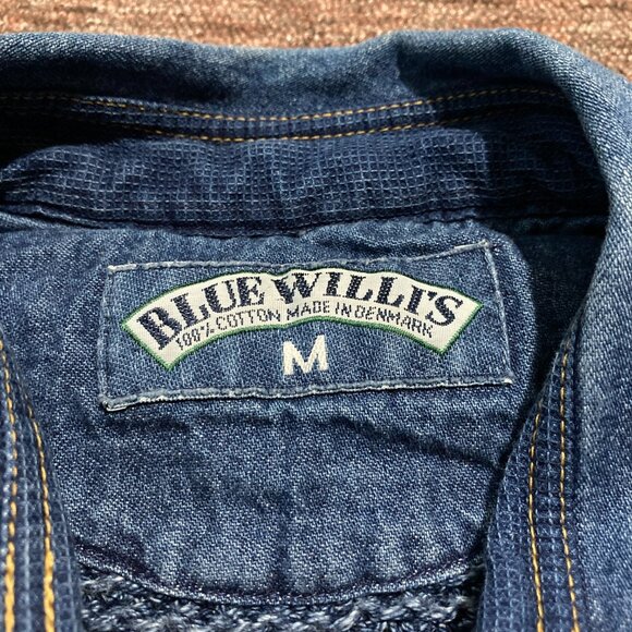 Vtg Blue Willi's Sweater Men's Medium Grandpa 90s Cable Fisherman Denim Indigo - Picture 5 of 11